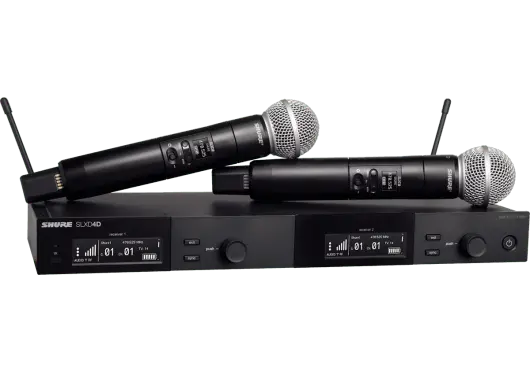 MICROS HF MAIN AVEC RECETEUR DOUBLE SSX SLXD24DE SM58 H56  3C SHURE Système complet double - Système double main SM58 - Bande H56 - 518-562 MHz 