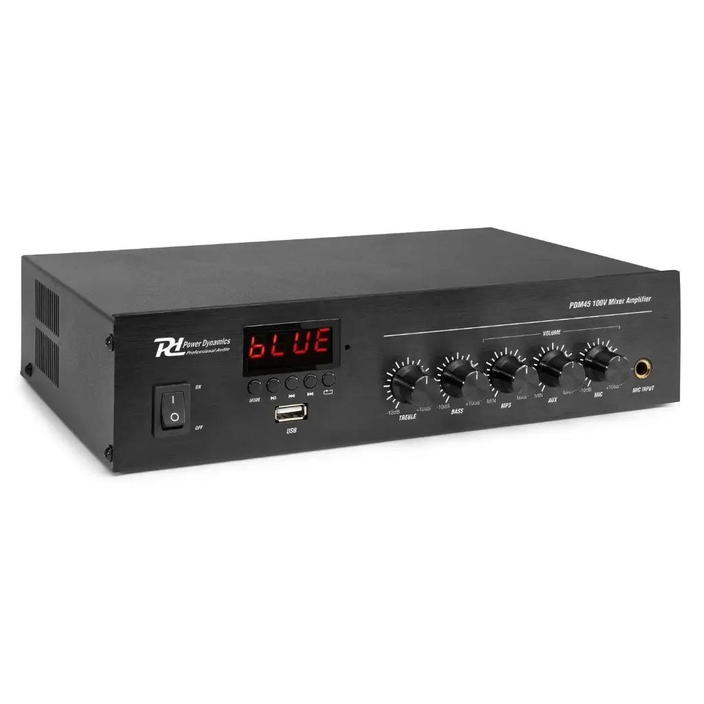 AMPLIFICATEUR 100V PDM45 Power Dynamics PDM45 - Amplificateur 100V 45W RMS, Bluetooth, MP3, USB, AUX, avec Télécommande