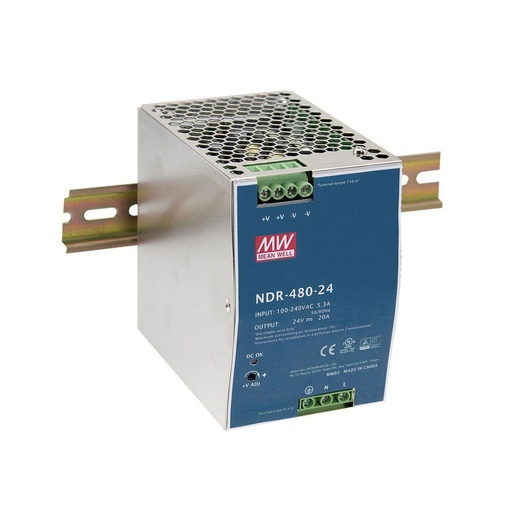 ALIMENTATION LED NDR-480-24 Alimentation MEAN WELL AC-DC industrielle à sortie unique sur rail DIN Sortie 24 V DC à 20 A – boîtier métallique H11150