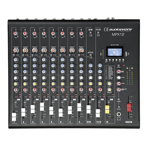 TABLE DE MIXAGE MPX12 AUDIOPHONY Mixer 12 canaux avec compresseur, effets et lecteur USB / SD / Bluetooth - H10907