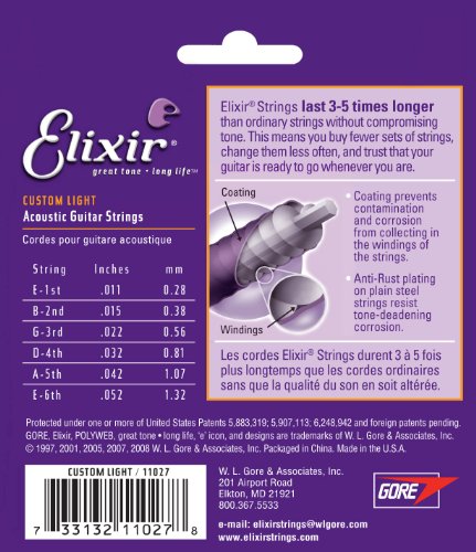 CORDES ELIXIR 11027 Jeux Custom Light 11-15-22-32-42-52 38102