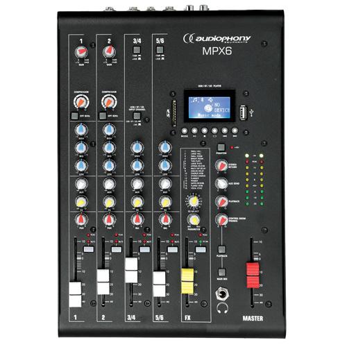 TABLE DE MIXAGE MPX6 Mixer 6 canaux avec compresseur, effets et lecteur USB / SD / Bluetooth - Audiophony - H10905